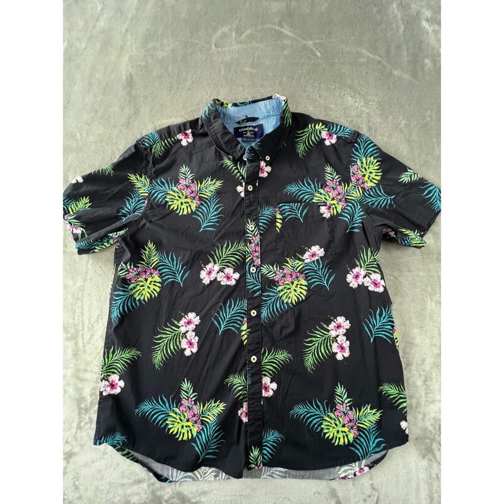 Chubbies Button Down Shirt Mens XL Black Floral Short Sleeve Tropical Hawaiian